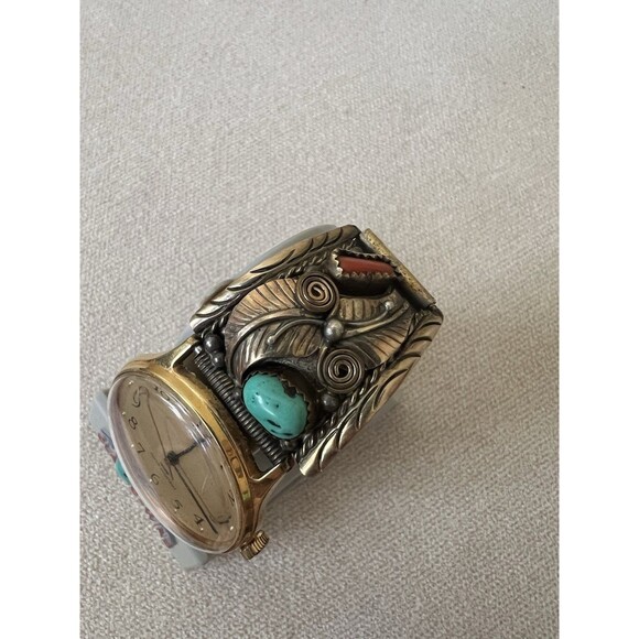 VTG TIMEX 12K TURQUOISE WATCH BAND FLORAL WATER RESISTANT BASE METAL BEZEL main image 8